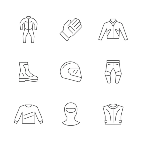 Definir ícones de linha de roupas de motocicleta —  Vetores de Stock