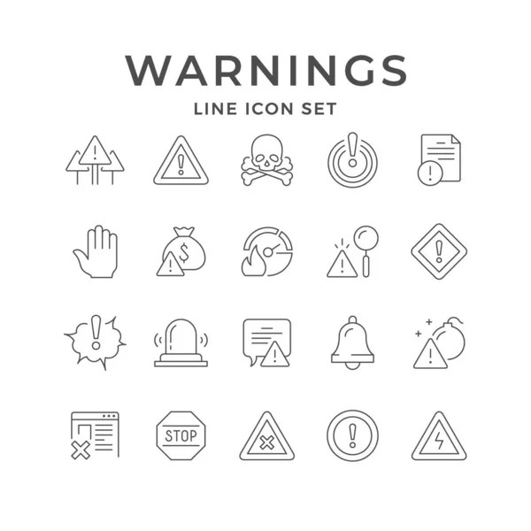 Establecer iconos de línea de advertencias — Vector de stock