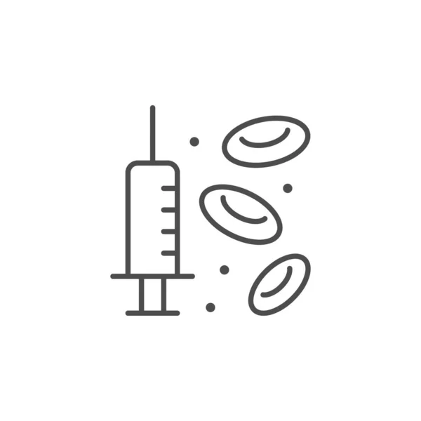 注射器と血液ラインのアウトラインアイコン — ストックベクタ