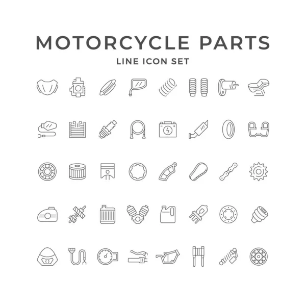 Establecer iconos de línea de piezas de motocicleta — Vector de stock