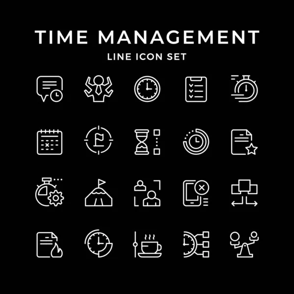 Establecer iconos de línea de gestión del tiempo — Vector de stock