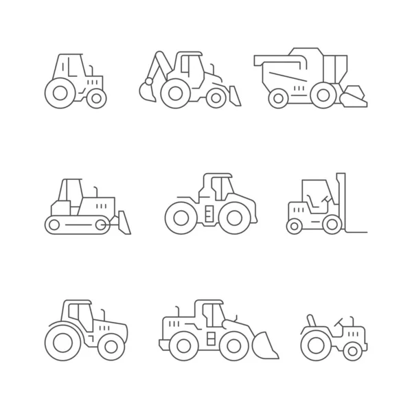 Définir les icônes de ligne des tracteurs — Image vectorielle