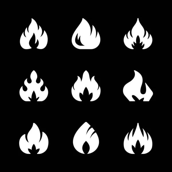 Sätt glyf ikoner av eld eller lågor — Stock vektor