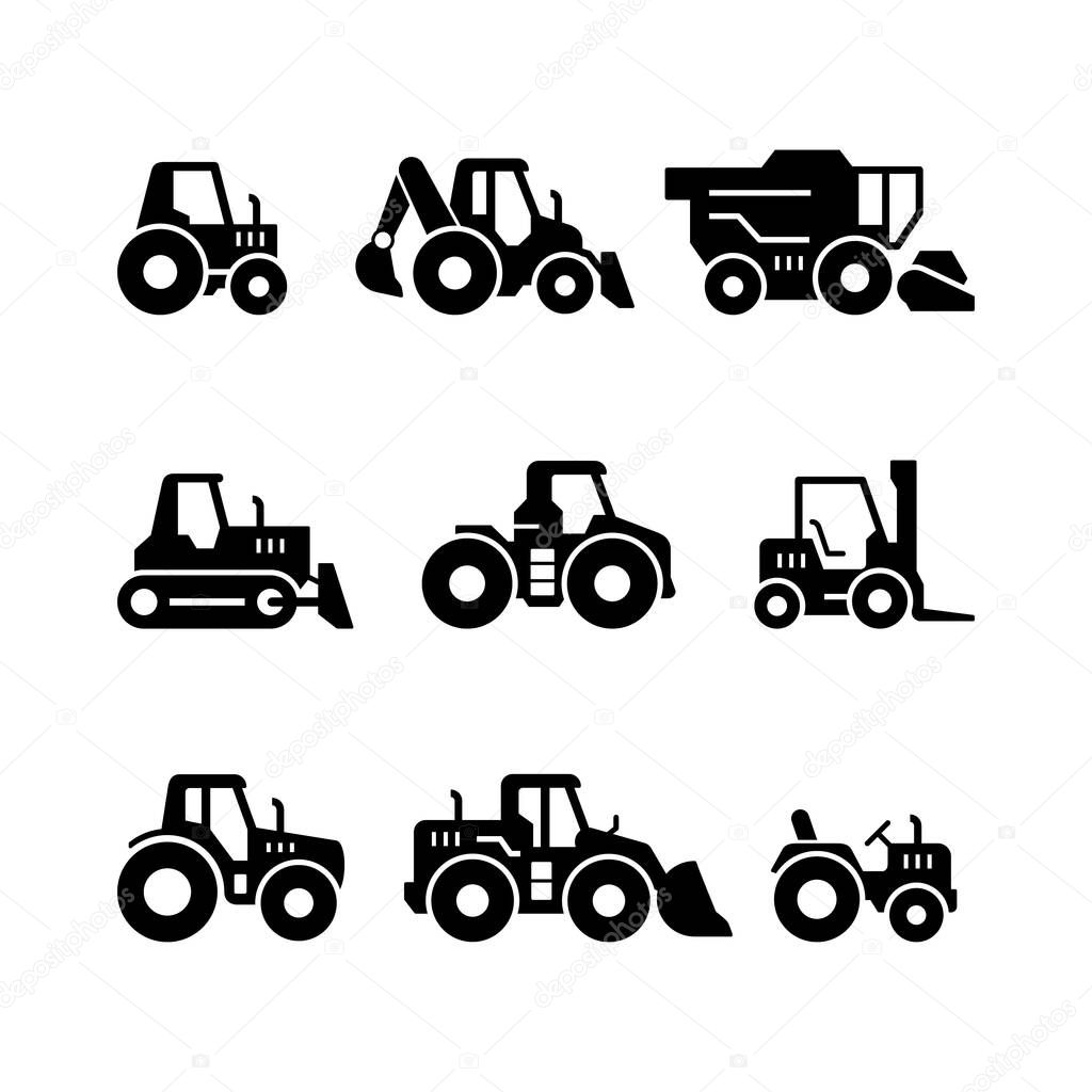 Set glyph icons of tractors