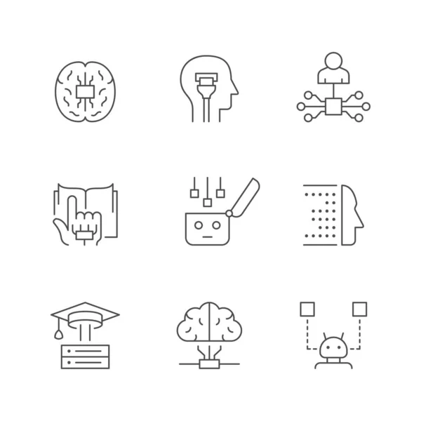 Establecer iconos de línea de aprendizaje automático — Archivo Imágenes Vectoriales