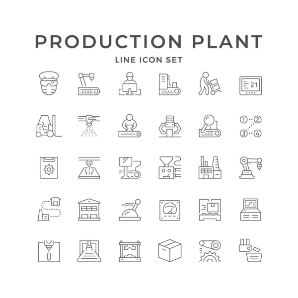 Definir ícones de linha da planta de produção — Vetor de Stock