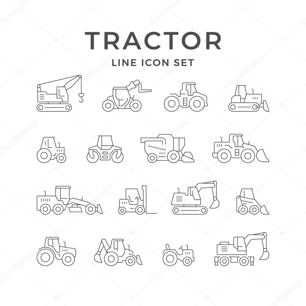 Set line icons of tractors