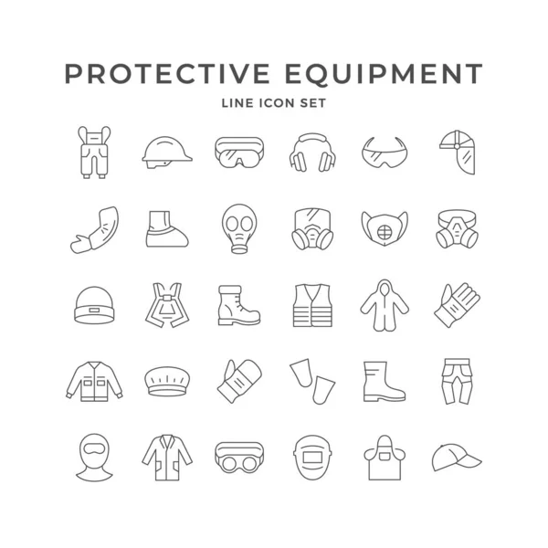 Set line icons of personal protective equipment isolated on white — Stock Vector