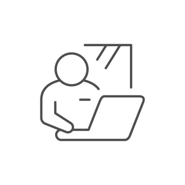 Dizüstü bilgisayar satırı simgesi kullanan kişi beyazda izole edildi