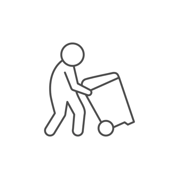 Man moving trash can line icon — Stock Vector