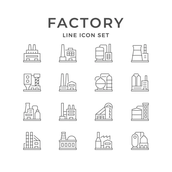 Встановити піктограми рядків фабрики або заводу — стоковий вектор