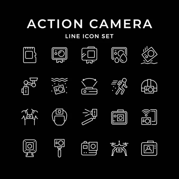 Ορισμός εικονιδίων γραμμής της κάμερας δράσης — Διανυσματικό Αρχείο