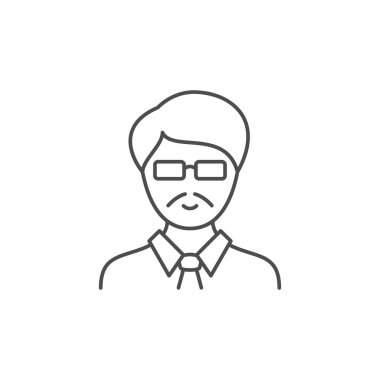 Orta yaşlı adam çizgisi ana hatları beyaz üzerine izole edilmiş simge