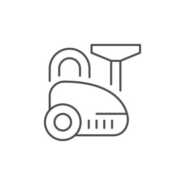 Süpürge temizleme çizgisi ana hatları simgesi beyaz üzerine izole edildi