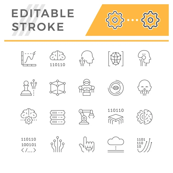 Definir ícones de linha de inteligência artificial —  Vetores de Stock