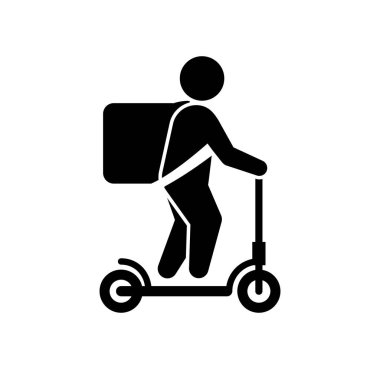 Scooter kabartma simgesi üzerindeki kurye beyaz üzerine izole edildi