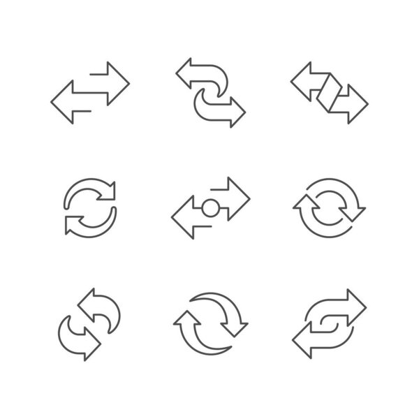 Set line outline icons of transfer isolated on white.
