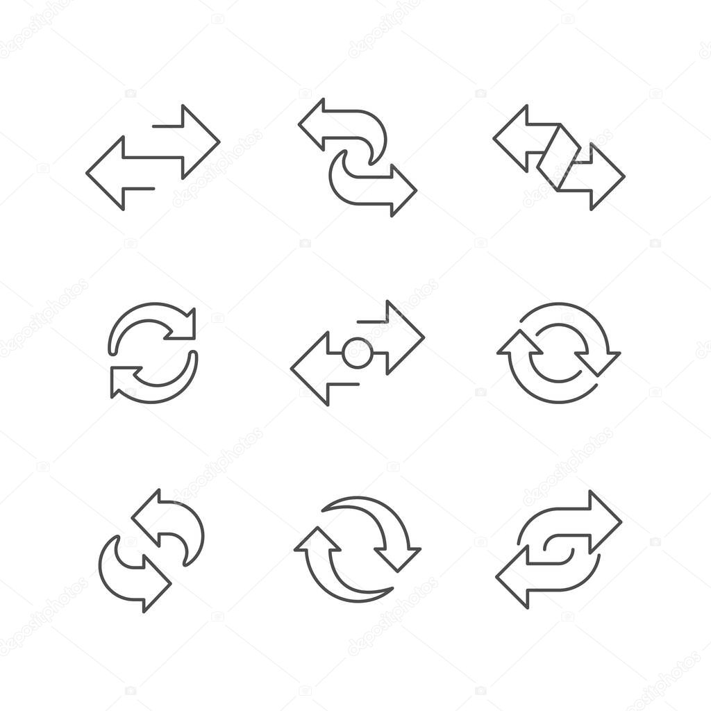 Set line outline icons of transfer isolated on white.