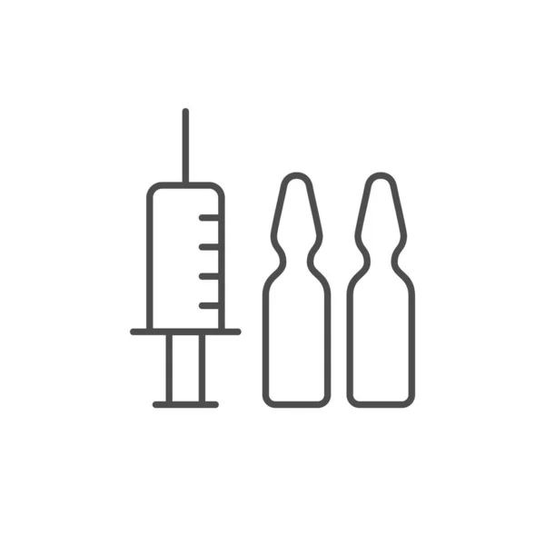 Icône de contour de la seringue et des ampoules — Image vectorielle