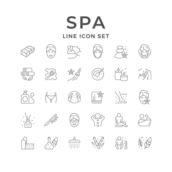 Establecer iconos de línea de spa — Vector de stock