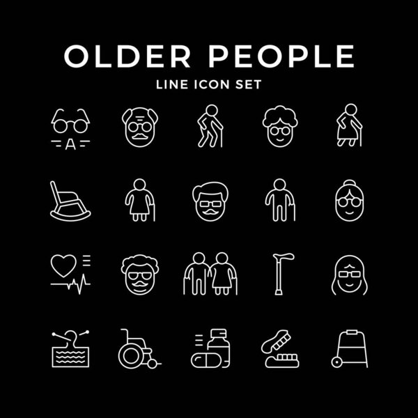 Set line icons of older people