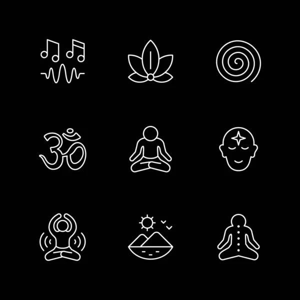 Establecer iconos de línea de meditación y yoga — Vector de stock