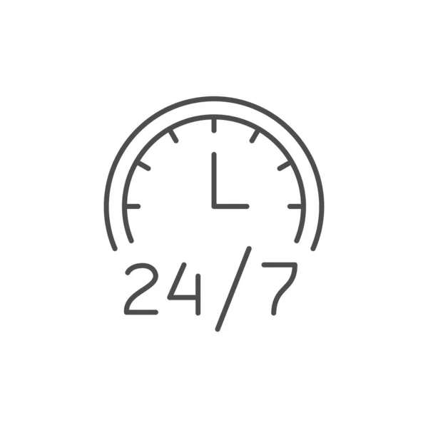 24 Stunden Service Line Outline Symbol isoliert auf weiß — Stockvektor