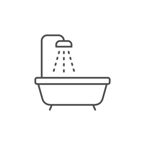 Bathtub and shower line outline icon — Vector de stock