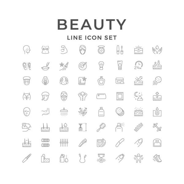 Imposta icone di linea di bellezza isolate sul bianco — Vettoriale Stock