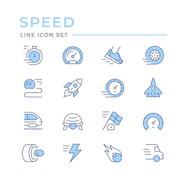 Imposta le icone della linea di colore della velocità isolate sul bianco — Vettoriale Stock