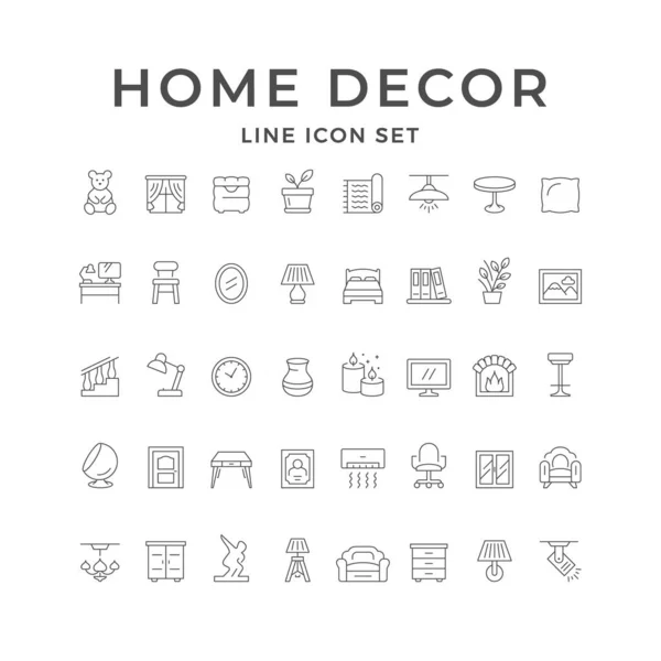 Establecer iconos de línea de la decoración del hogar — Vector de stock