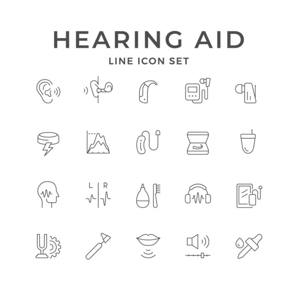Set ikon baris dari alat bantu dengar terisolasi pada warna putih - Stok Vektor
