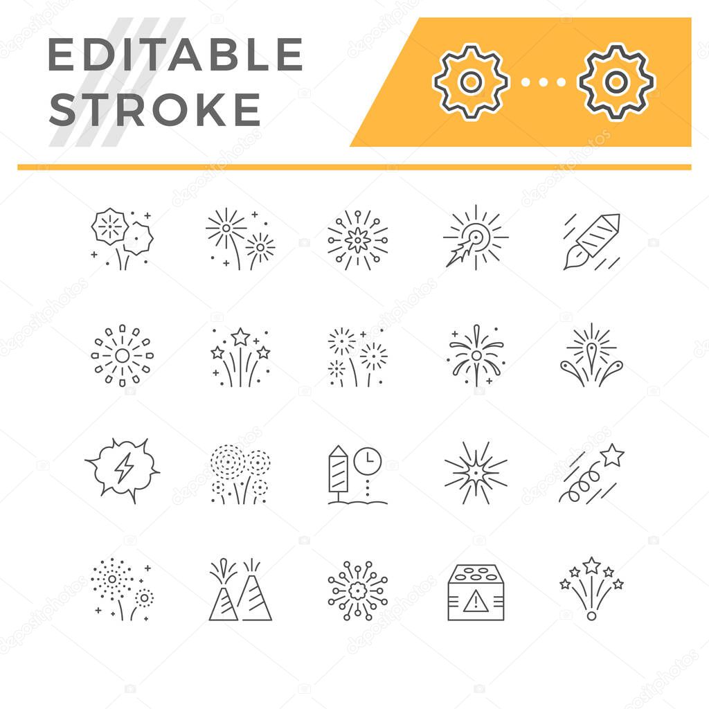 Set line icons of firework isolated on white