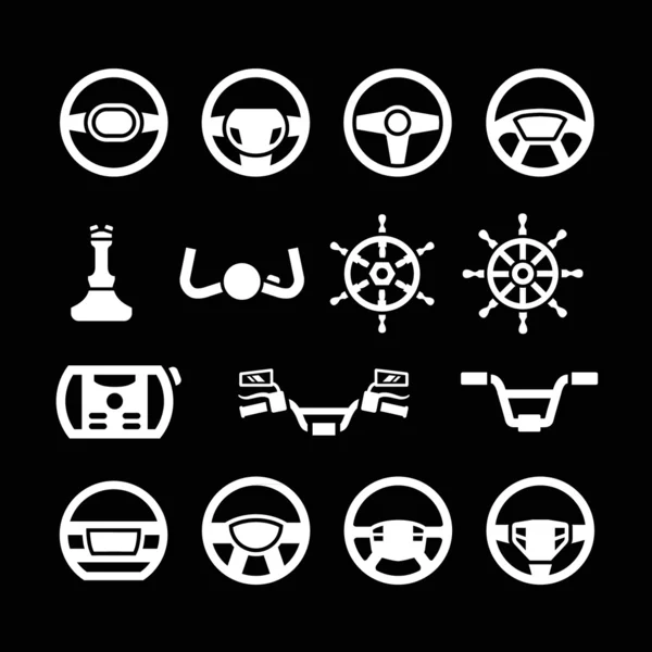 Conjunto de ícones do volante, direção marinha, leme, bicicleta e — Vetor de Stock