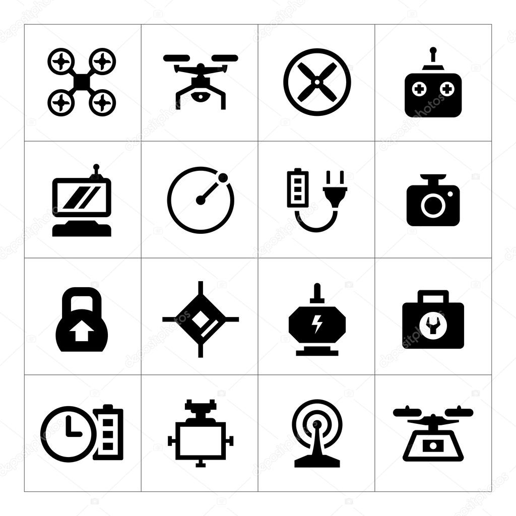 Set icons of quadrocopter, hexacopter, multicopter and drone