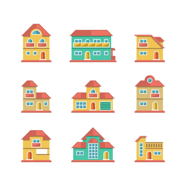 Установить плоские иконки домов и зданий — стоковый вектор
