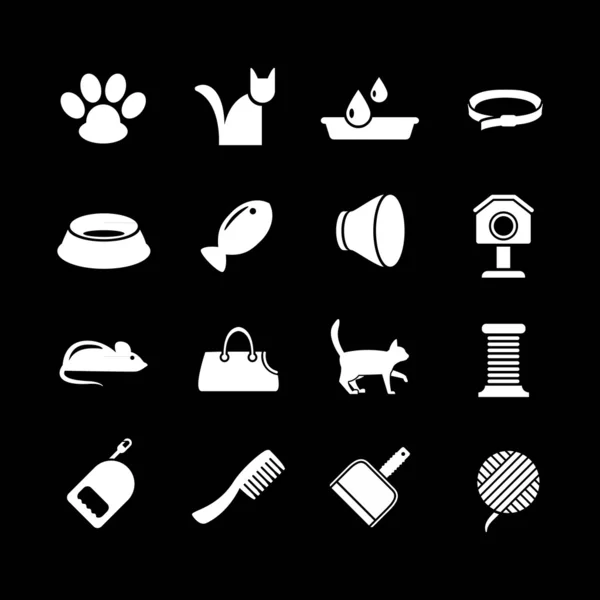 Set icons of cats and cat accessories — Stock Vector