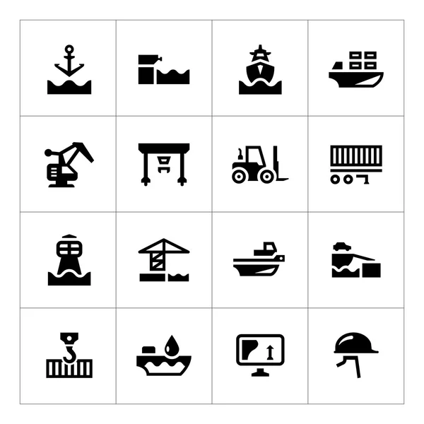 Set iconen van zeehaven — Stockvector