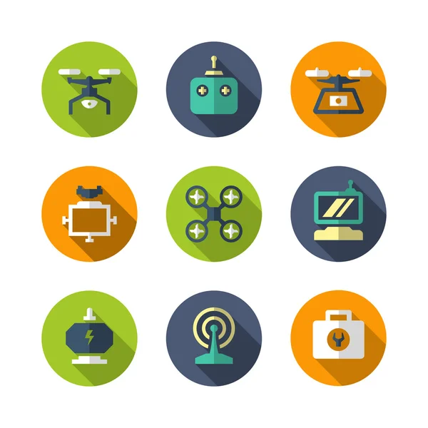 Set flache Icons von Quadrocopter, Hexacopter, Multicopter und Dronen — Stockvektor