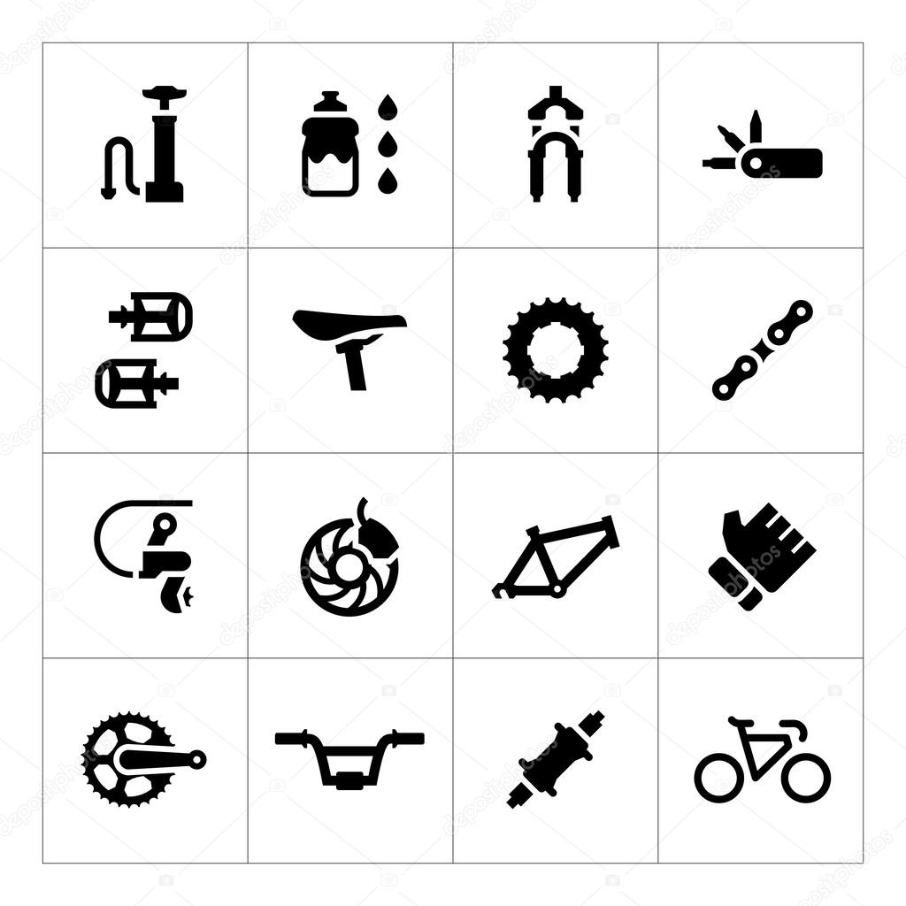 Set icons of bicycle - parts and accessories