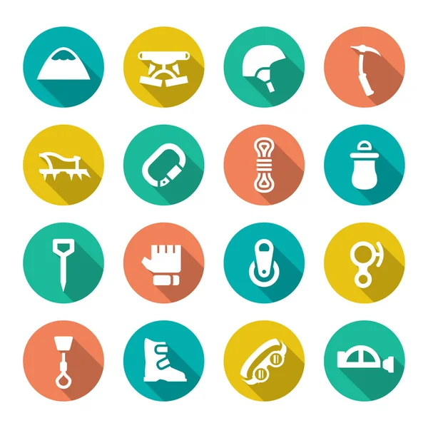 Set flat icons of mountaineering — Stock Vector