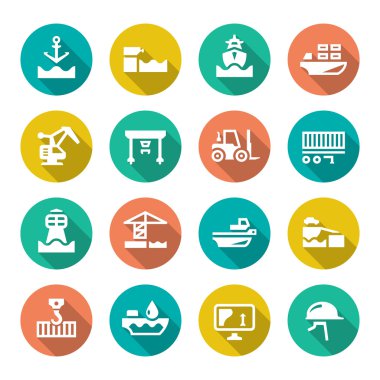 Set flat icons of seaport clipart