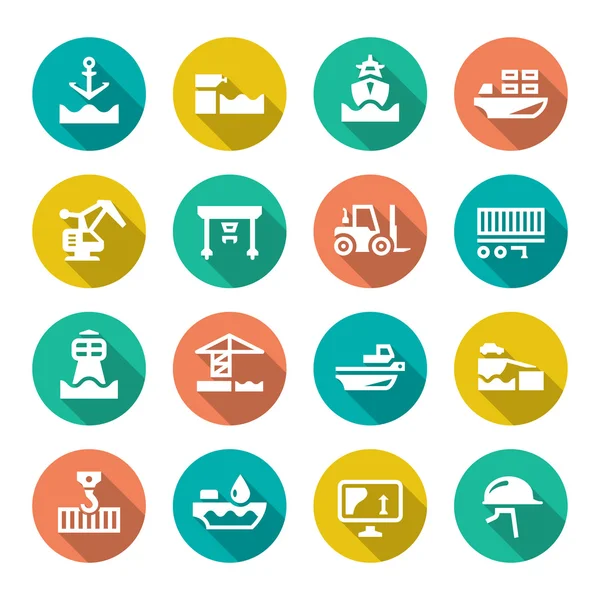 Set flat icons of seaport — Stock Vector