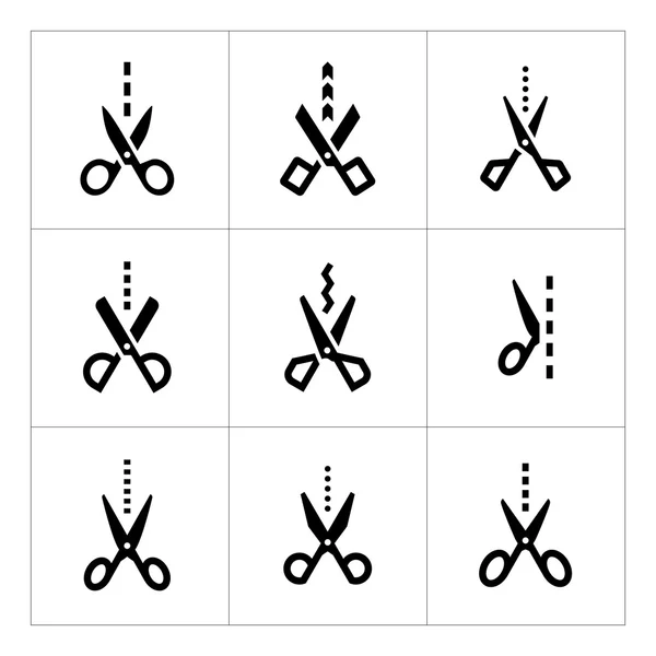 Set icônes de ciseaux avec ligne de coupe — Image vectorielle