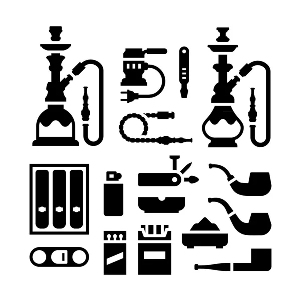 Conjunto de ícones de equipamentos e acessórios para fumar — Vetor de Stock