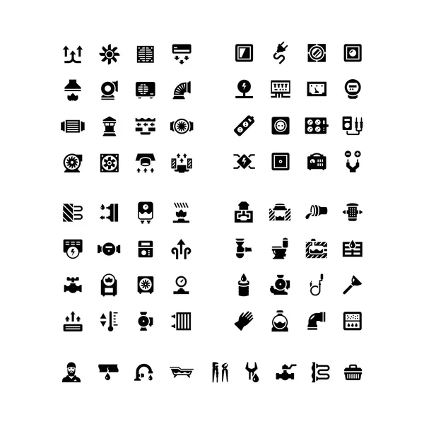 Icônes système maison. Ventilation, électricité, chauffage, assainissement, plomberie — Image vectorielle