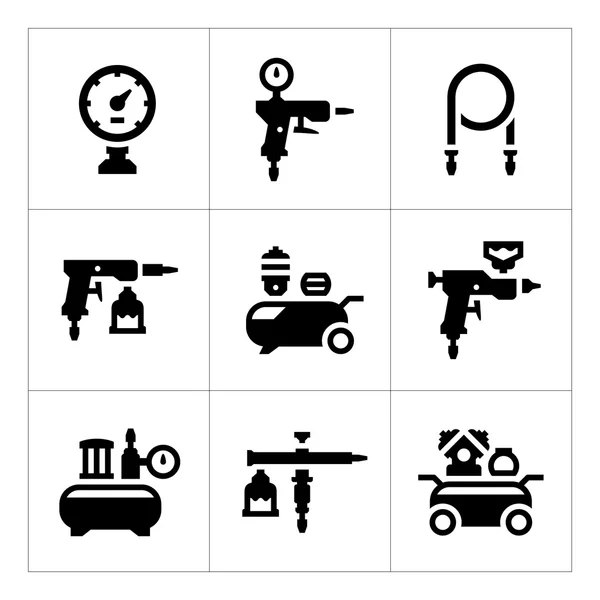 Conjunto de ícones do compressor e acessórios —  Vetores de Stock