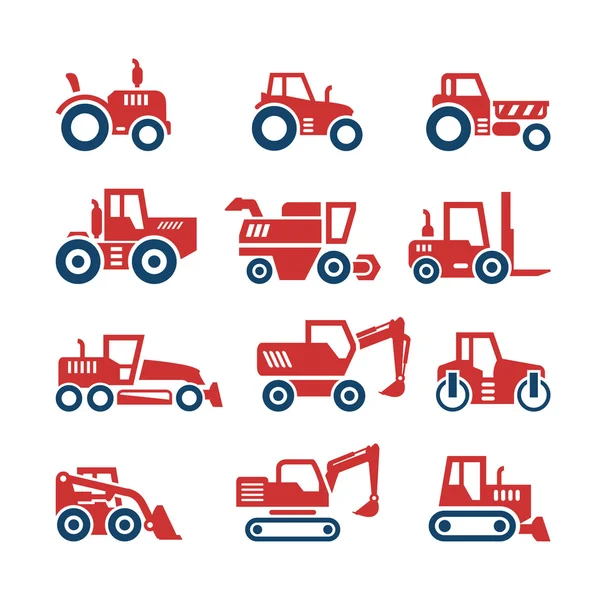 Establecer iconos de color de los tractores — Vector de stock