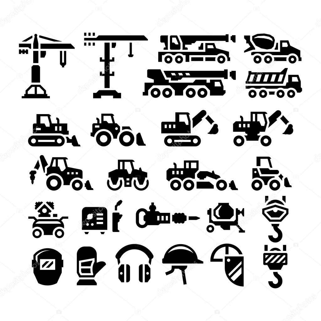 Set icons of construction equipment