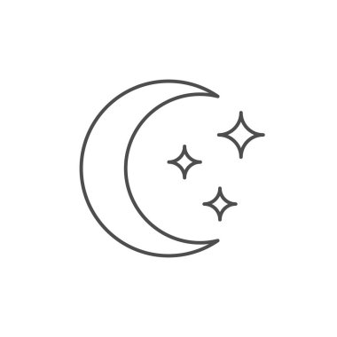 Hilal ve yıldız çizgisi simgesi beyaza izole edilmiş. Vektör illüstrasyonu